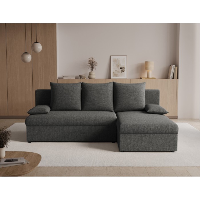Canapé d'angle Gris foncé 3 places couchage 124x201cm 206x90x146cm GINA 