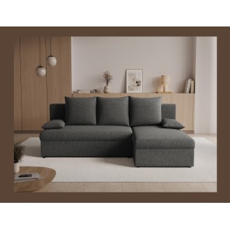 Canapé d'angle Gris foncé 3 places couchage 124x201cm 206x90x146cm GINA 