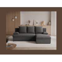Canapé d'angle Gris foncé 3 places couchage 124x201cm 206x90x146cm GINA 