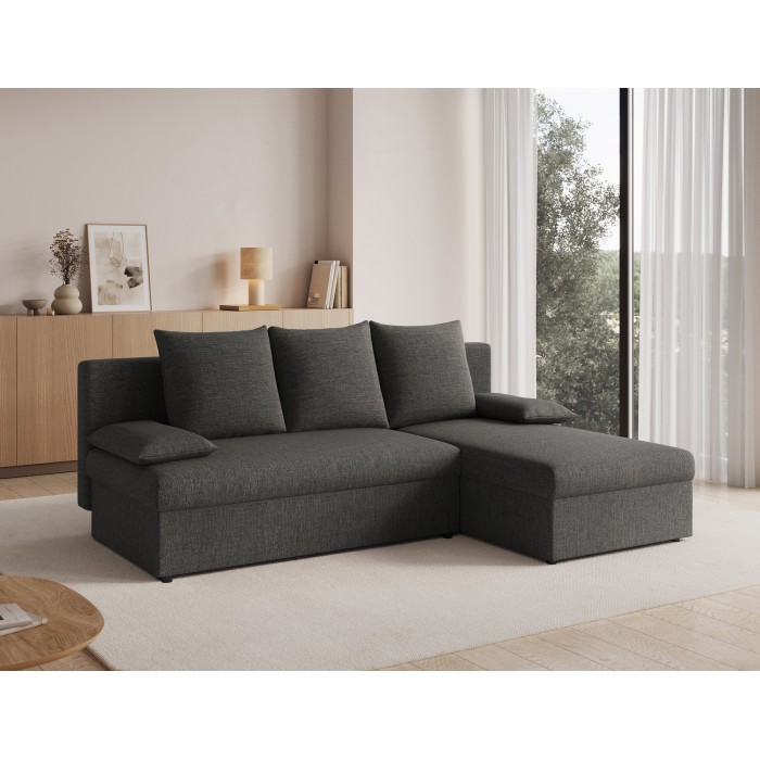 Canapé d'angle Gris foncé 3 places couchage 124x201cm 206x90x146cm GINA 