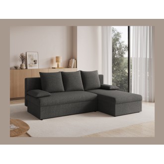 Canapé d'angle Gris foncé 3 places couchage 124x201cm 206x90x146cm GINA 