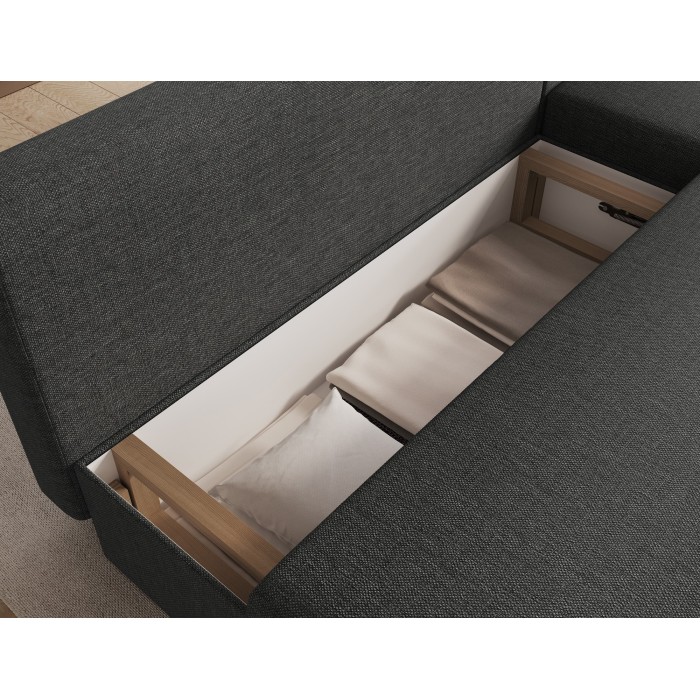 Canapé d'angle Gris foncé 3 places couchage 124x201cm 206x90x146cm GINA 