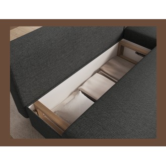 Canapé d'angle Gris foncé 3 places couchage 124x201cm 206x90x146cm GINA 