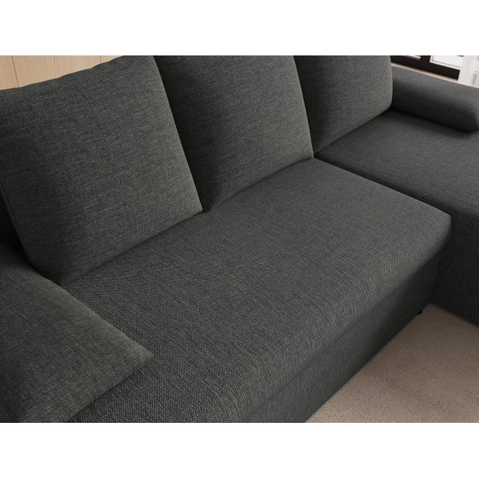 Canapé d'angle Gris foncé 3 places couchage 124x201cm 206x90x146cm GINA 