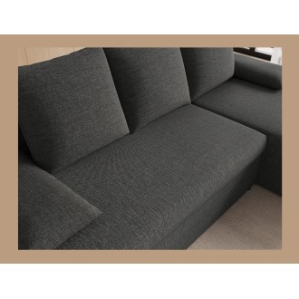 Canapé d'angle Gris foncé 3 places couchage 124x201cm 206x90x146cm GINA 