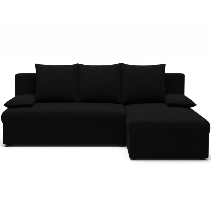 Canapé d'angle Noir 3 places méridienne universelle 206x90x146cm GINA 