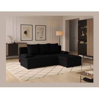 Canapé d'angle Noir 3 places méridienne universelle 206x90x146cm GINA 