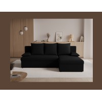 Canapé d'angle Noir 3 places méridienne universelle 206x90x146cm GINA 