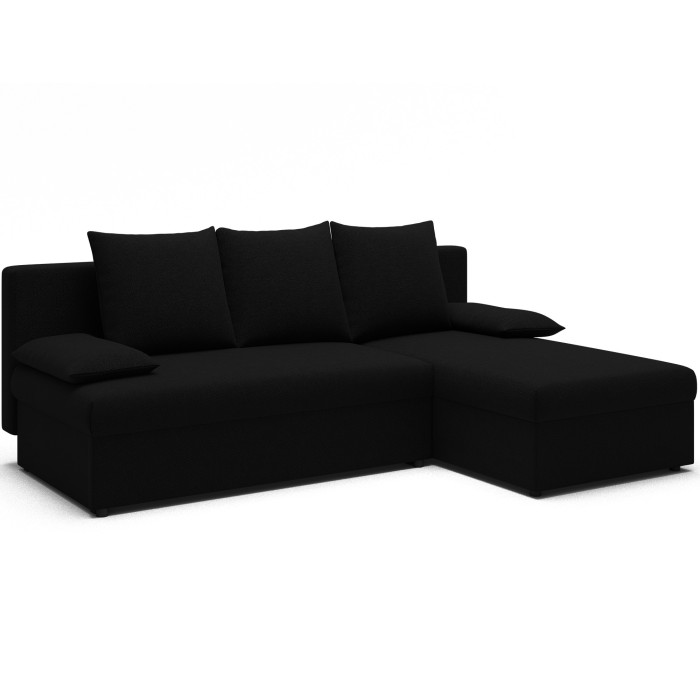 Canapé d'angle Noir 3 places méridienne universelle 206x90x146cm GINA 