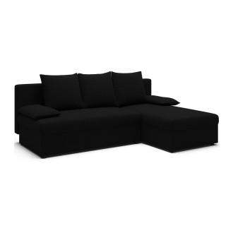 Canapé d'angle Noir 3 places méridienne universelle 206x90x146cm GINA 