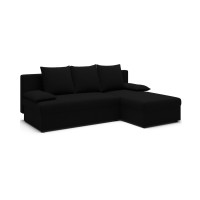 Canapé d'angle Noir 3 places méridienne universelle 206x90x146cm GINA 