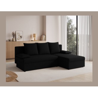 Canapé d'angle Noir 3 places méridienne universelle 206x90x146cm GINA 