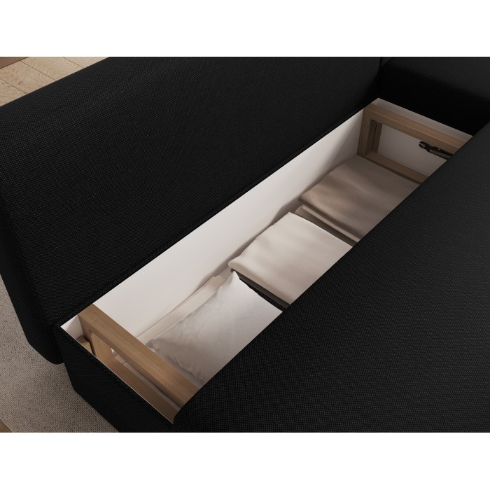 Canapé d'angle Noir 3 places méridienne universelle 206x90x146cm GINA 