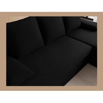 Canapé d'angle Noir 3 places méridienne universelle 206x90x146cm GINA 
