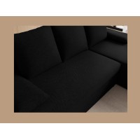 Canapé d'angle Noir 3 places méridienne universelle 206x90x146cm GINA 