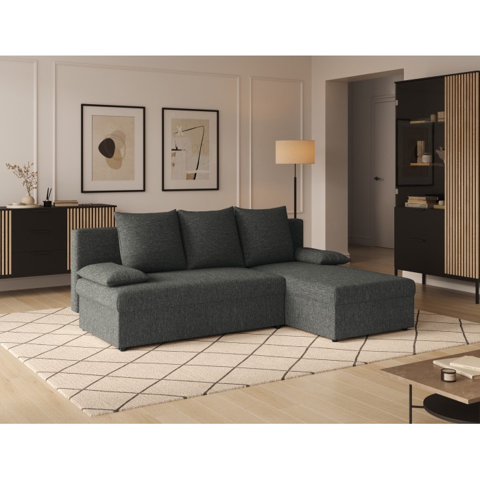 Canapé d'angle Gris foncé 3 places assise profonde 206x90x146cm GINA 