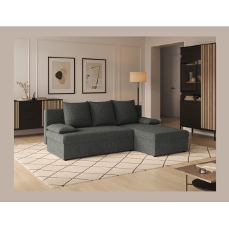 Canapé d'angle Gris foncé 3 places assise profonde 206x90x146cm GINA 