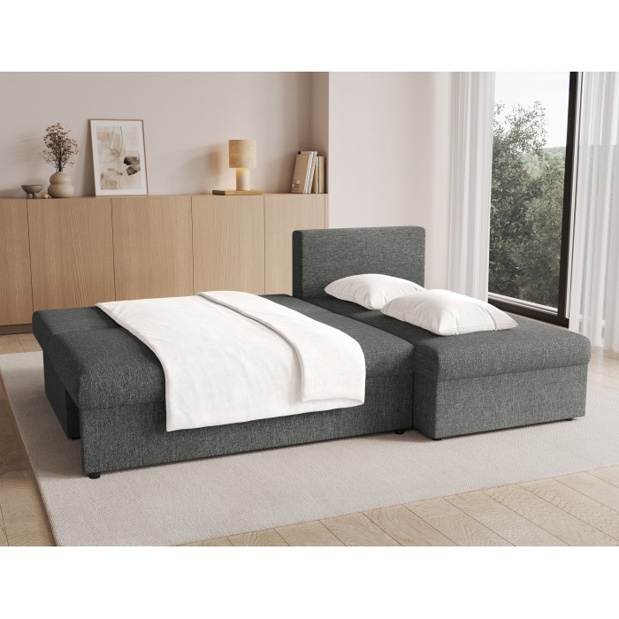 Canapé d'angle Gris foncé 3 places assise profonde 206x90x146cm GINA 
