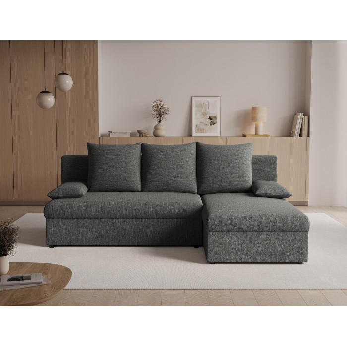 Canapé d'angle Gris foncé 3 places assise profonde 206x90x146cm GINA 