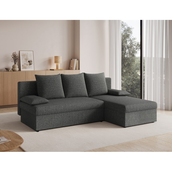 Canapé d'angle Gris foncé 3 places assise profonde 206x90x146cm GINA 