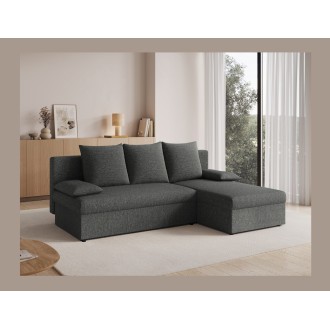 Canapé d'angle Gris foncé 3 places assise profonde 206x90x146cm GINA 