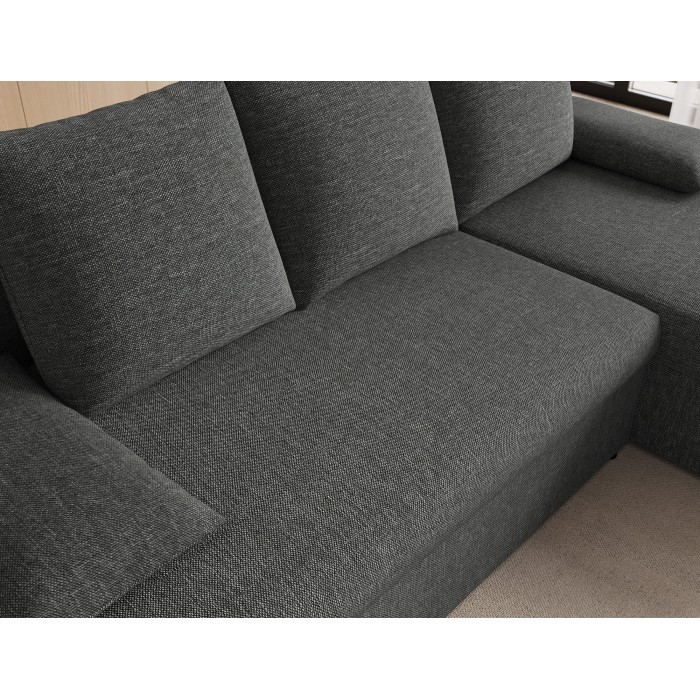 Canapé d'angle Gris foncé 3 places assise profonde 206x90x146cm GINA 