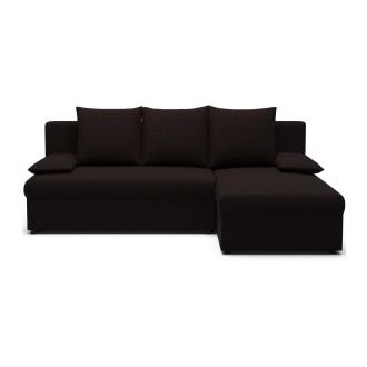 Canapé d'angle Marron foncé 3 places convertible avec rangement 206x90x146cm GINA 