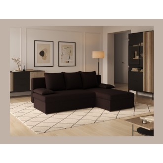 Canapé d'angle Marron foncé 3 places convertible avec rangement 206x90x146cm GINA 