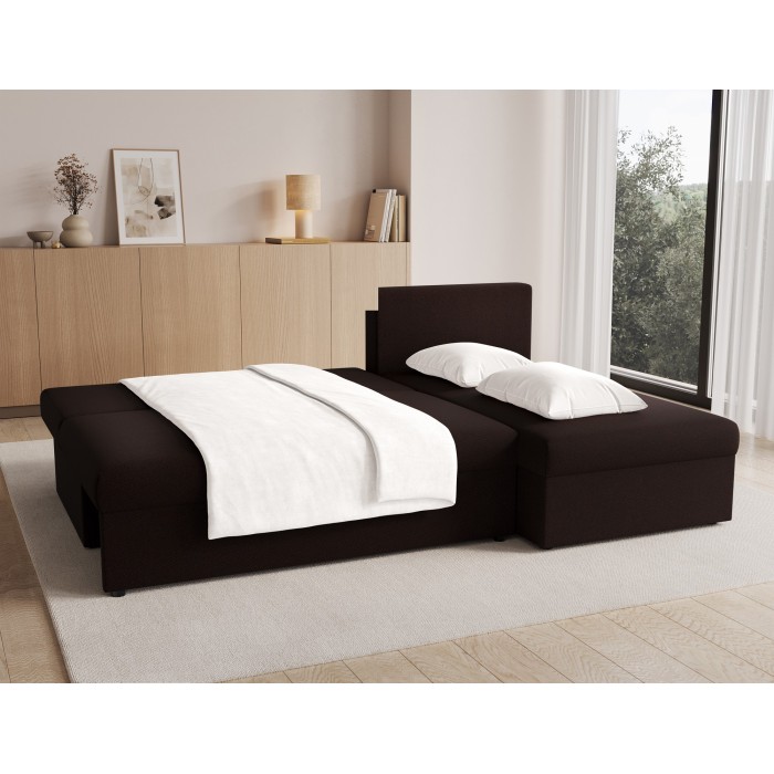 Canapé d'angle Marron foncé 3 places convertible avec rangement 206x90x146cm GINA 