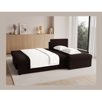 Canapé d'angle Marron foncé 3 places convertible avec rangement 206x90x146cm GINA 