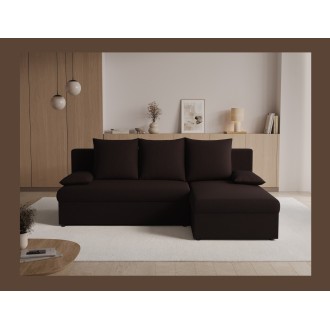 Canapé d'angle Marron foncé 3 places convertible avec rangement 206x90x146cm GINA 