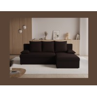 Canapé d'angle Marron foncé 3 places convertible avec rangement 206x90x146cm GINA 