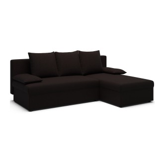 Canapé d'angle Marron foncé 3 places convertible avec rangement 206x90x146cm GINA 