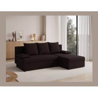 Canapé d'angle Marron foncé 3 places convertible avec rangement 206x90x146cm GINA 