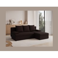 Canapé d'angle Marron foncé 3 places convertible avec rangement 206x90x146cm GINA 