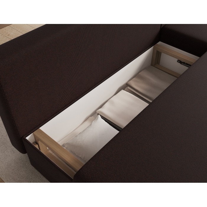 Canapé d'angle Marron foncé 3 places convertible avec rangement 206x90x146cm GINA 