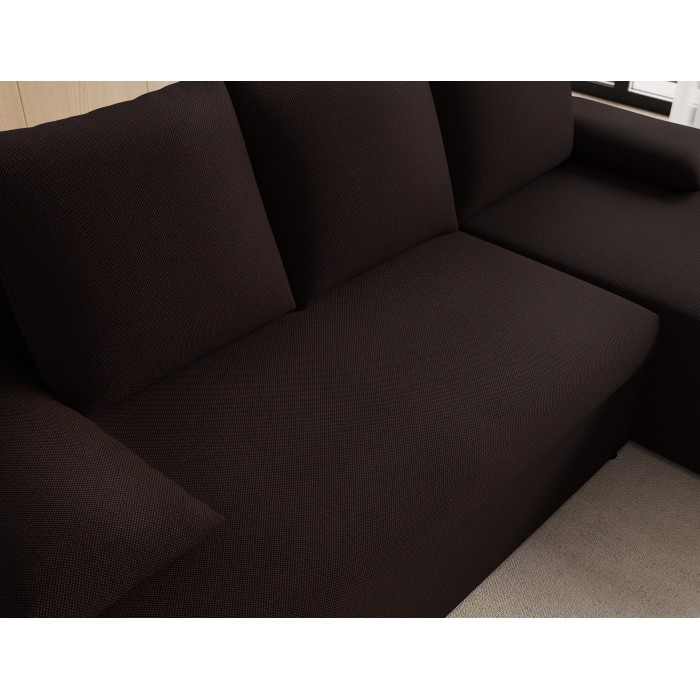 Canapé d'angle Marron foncé 3 places convertible avec rangement 206x90x146cm GINA 