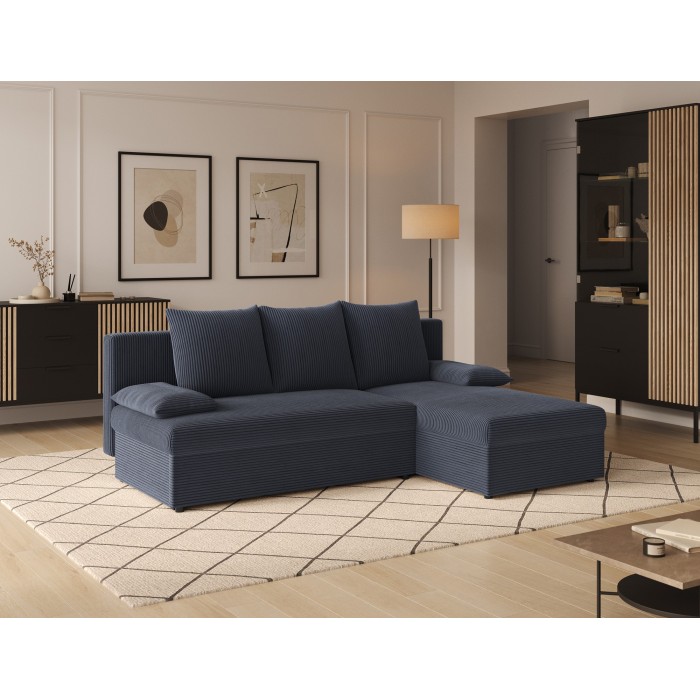 Canapé d'angle Gris foncé 3 places mousse T30 206x90x146cm GINA 