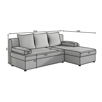 Canapé d'angle Gris foncé 3 places mousse T30 206x90x146cm GINA 