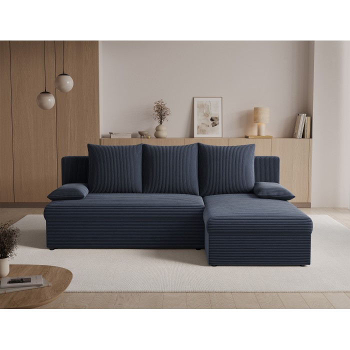 Canapé d'angle Gris foncé 3 places mousse T30 206x90x146cm GINA 