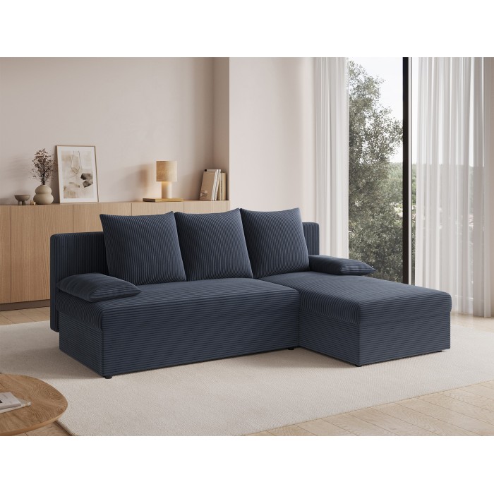 Canapé d'angle Gris foncé 3 places mousse T30 206x90x146cm GINA 