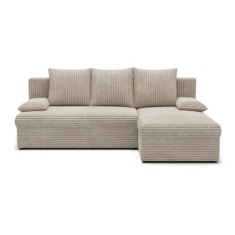 Canapé d'angle Beige clair 3 places coffre à literie 206x90x146cm GINA 