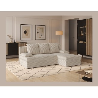Canapé d'angle Beige clair 3 places coffre à literie 206x90x146cm GINA 