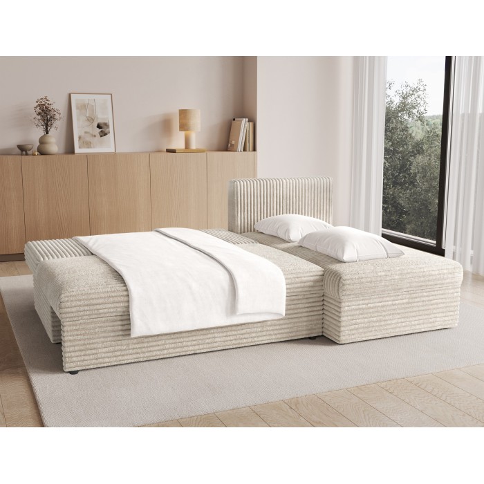 Canapé d'angle Beige clair 3 places coffre à literie 206x90x146cm GINA 