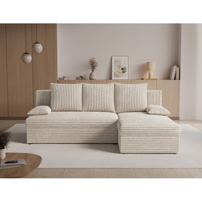Canapé d'angle Beige clair 3 places coffre à literie 206x90x146cm GINA 