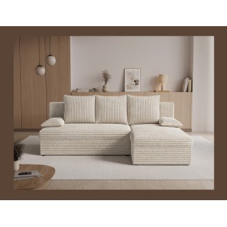 Canapé d'angle Beige clair 3 places coffre à literie 206x90x146cm GINA 