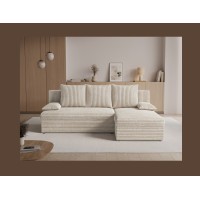Canapé d'angle Beige clair 3 places coffre à literie 206x90x146cm GINA 