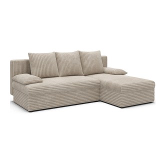 Canapé d'angle Beige clair 3 places coffre à literie 206x90x146cm GINA 