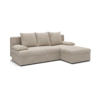 Canapé d'angle Beige clair 3 places coffre à literie 206x90x146cm GINA 