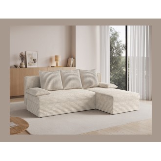 Canapé d'angle Beige clair 3 places coffre à literie 206x90x146cm GINA 